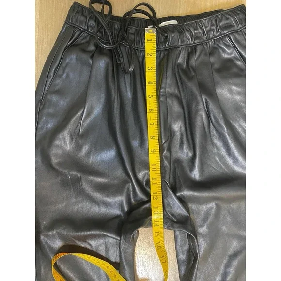 Zara Black Drawstring‎ Elastic Waist Black Faux Leather Pants Women's Size M - Picture 6 of 9